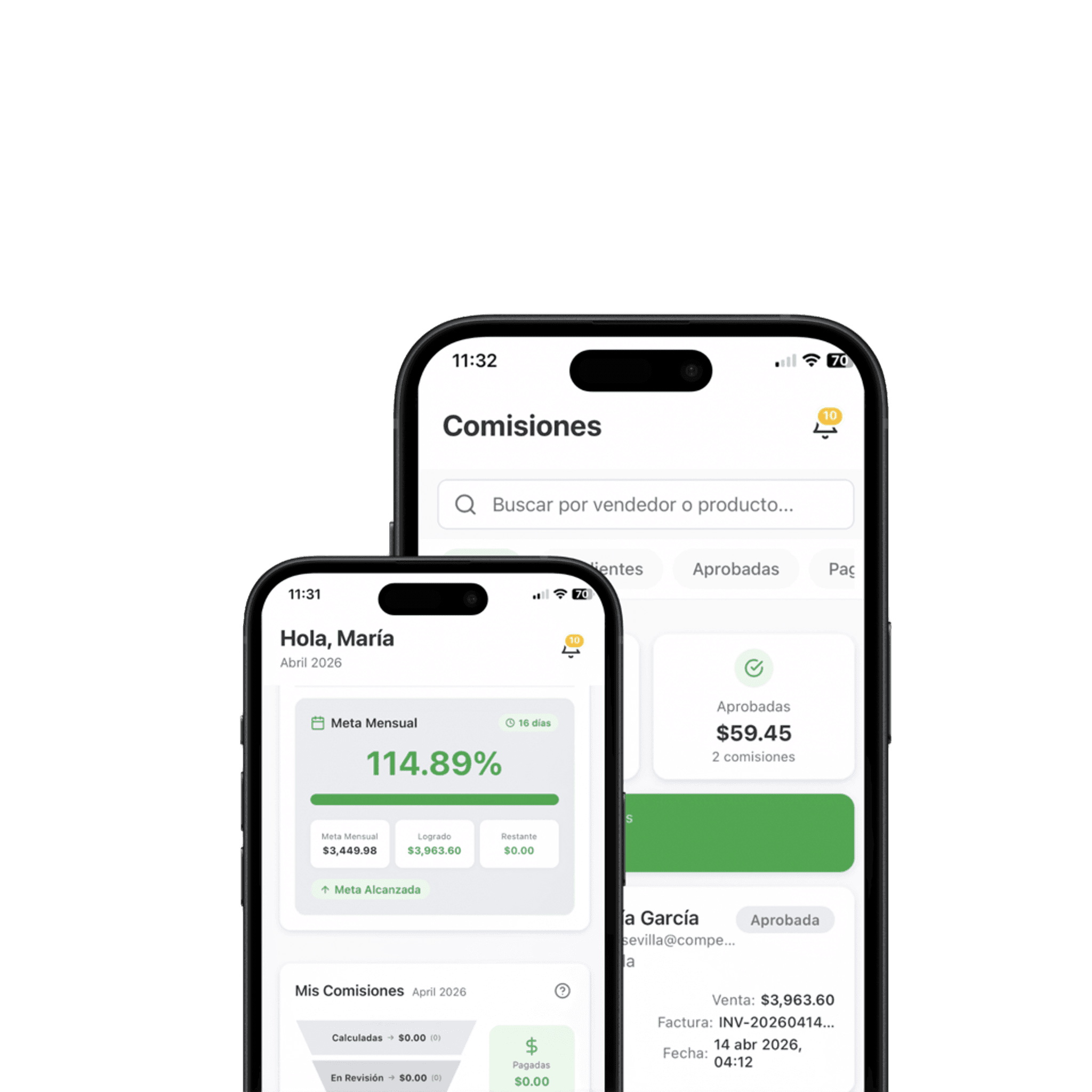 App Móvil - Mockup - Compensix software de cálculo de comisiones