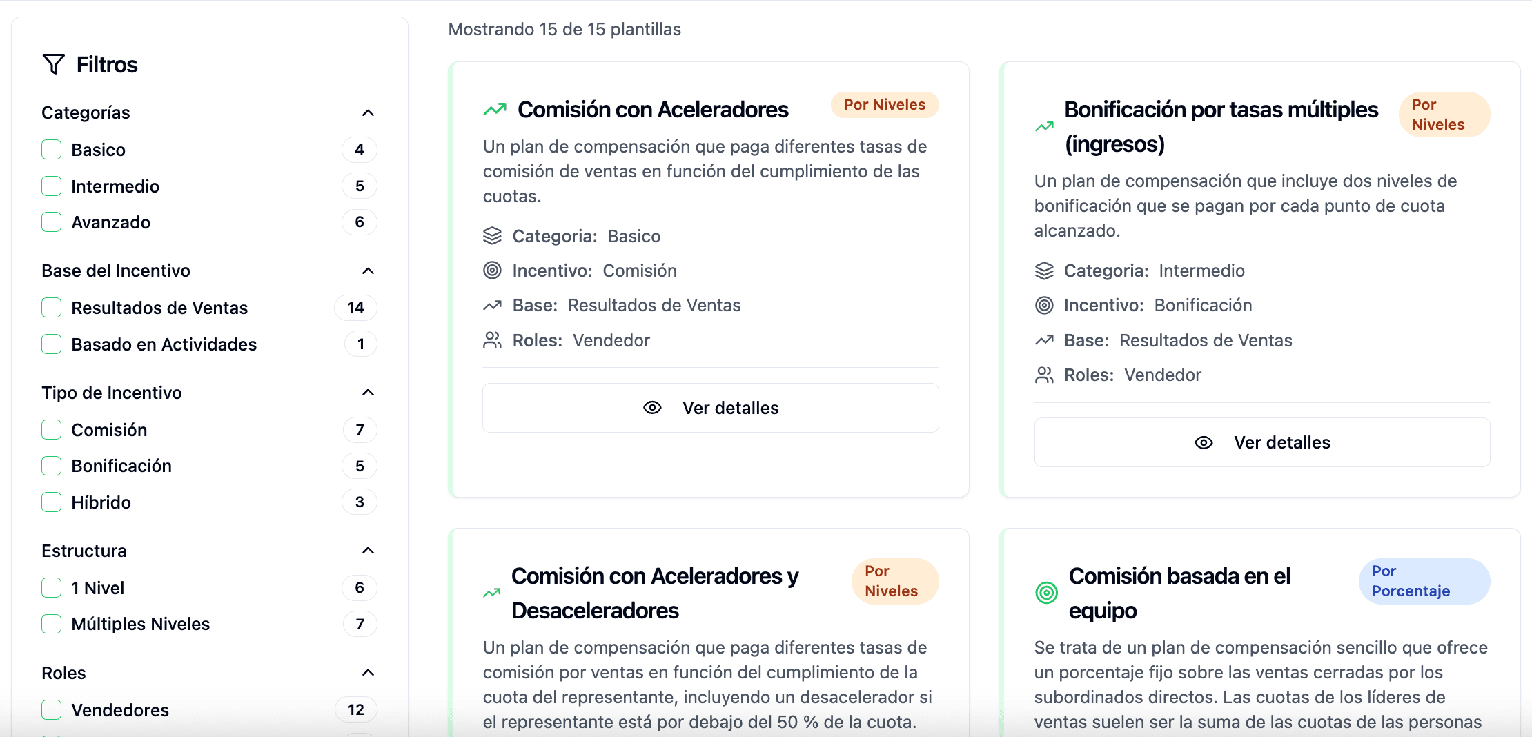 Plantillas de Planes - Compensix software de cálculo de comisiones